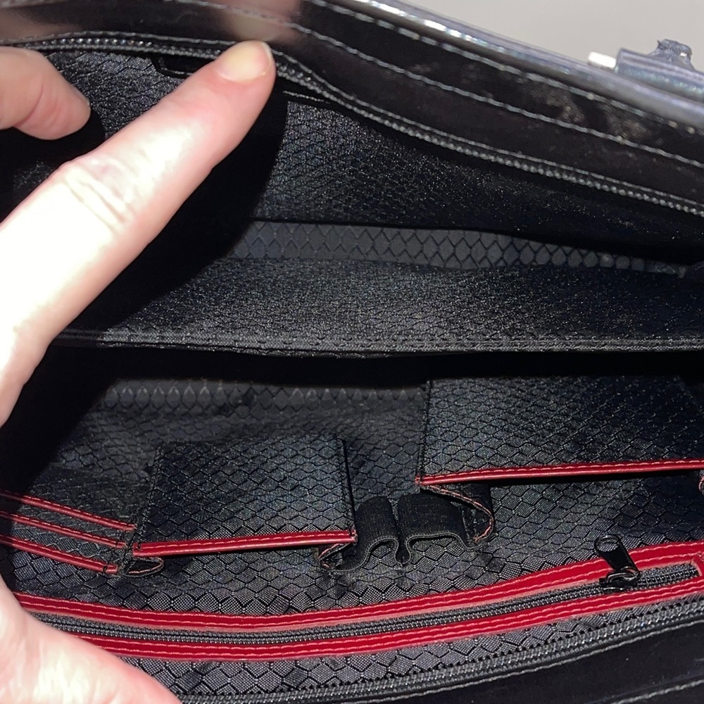 Franklin Covey Black Leather Tote Bag with Silver Buckles Briefcase Work Bag - Picture 4 of 11